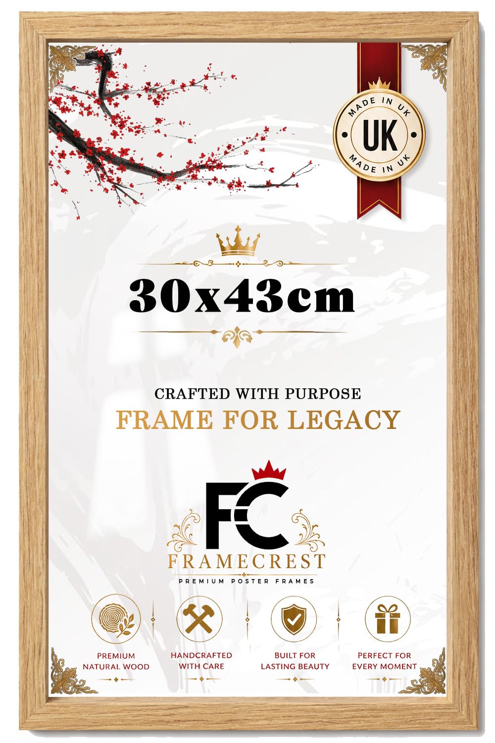 FRAMECREST Minimalist 30x43cm Poster/Photo Frame | Solid Engineered Wood with Metal Clips | Crystal Clear HD Styrene Home & Office Wall Gallery Décor-[Oak] — image 1