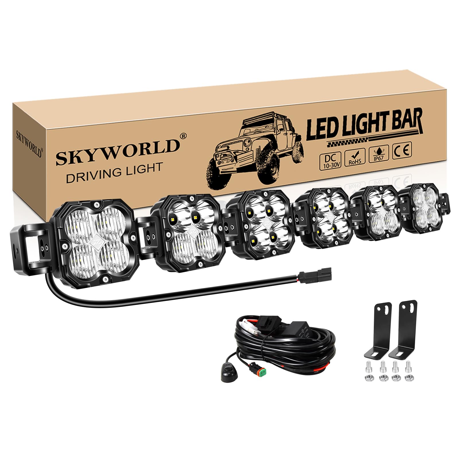 skyworld linkable led light bar with 12v dt harness kit, 40 inch 180w 15000 lm combo beam work off road driving fog light for 4x4 car truck ute atv boat tractor, 6000k white waterproof headlight