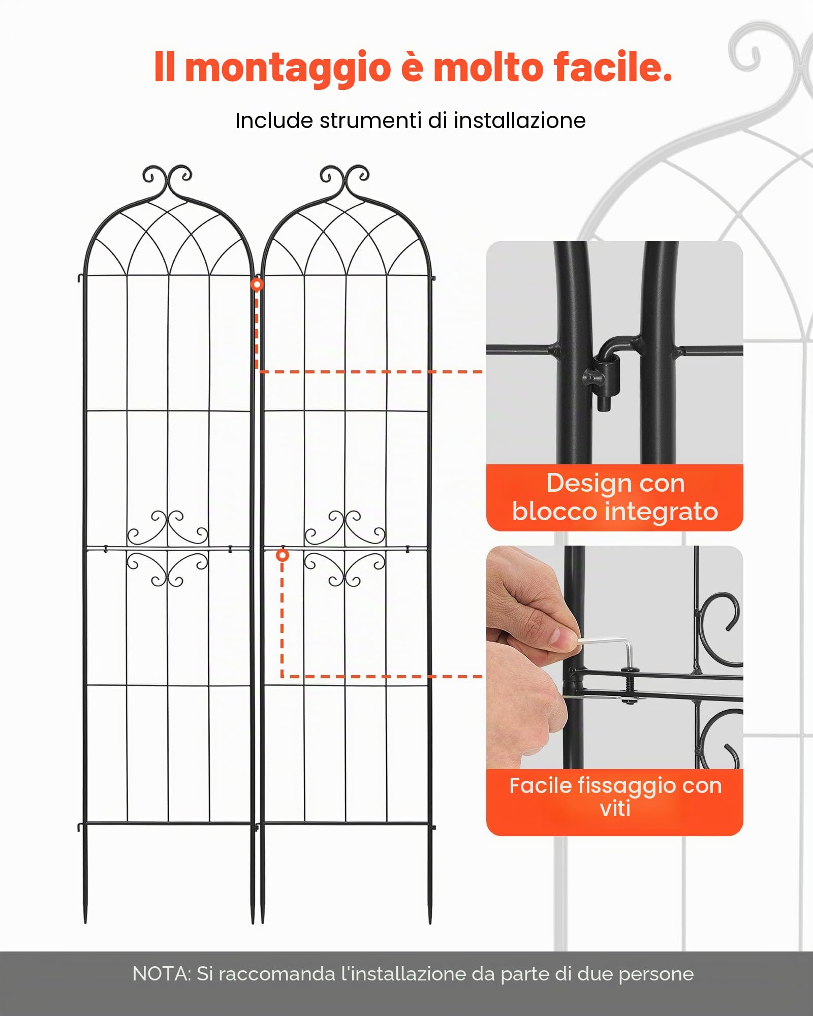 VEVOR Tralicci da Giardinaggio 220x52,5 cm, Set 2 pz Grigliati in Metallo da Giardino per Fiori e Rose con Rivestimento a Polvere e Design Collegabili, Sostegno Decorativo per Viti e Rose Rampicanti
