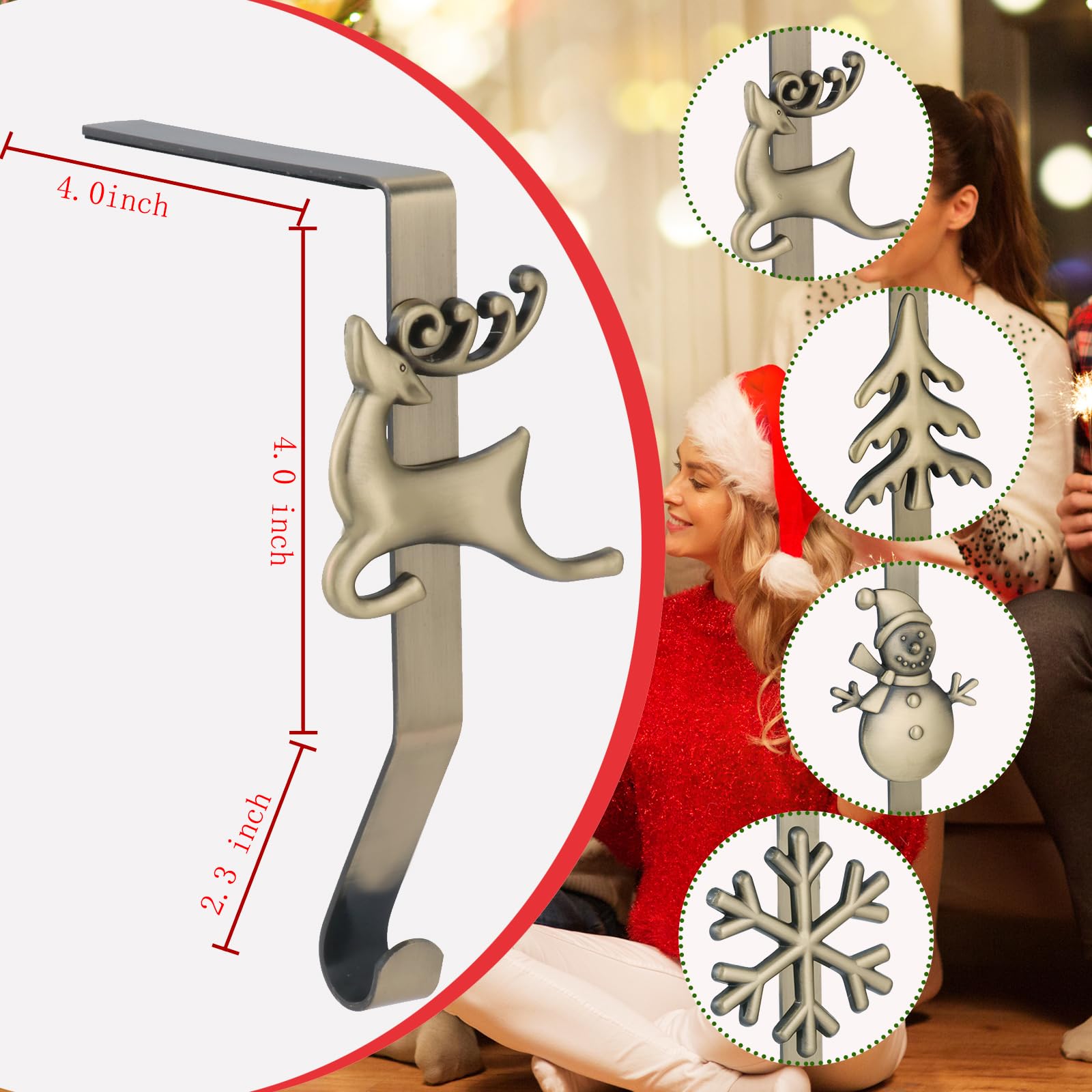 Lot de 4 supports de chaussettes de Noël – Différents motifs pour cheminée – Crochets pour chaussettes de Noël pour décoration de Noël (bronze)