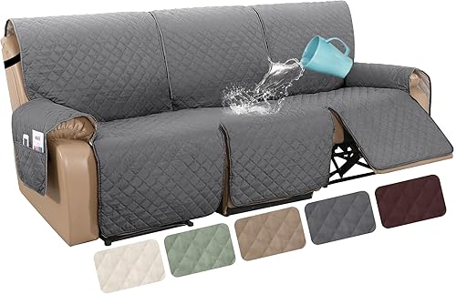 H.VERSAILTEX Funda reclinable 100% impermeable de 1 pieza para sofá reclinable de 3 cojines, funda protectora de muebles con respaldo antideslizante