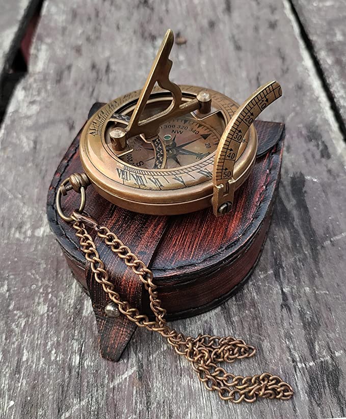 Brújula de Sol de Latón con Estuche de Cuero miniatura 6