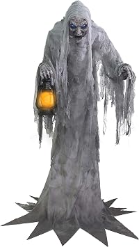 Fun Costumes 7ft Animated Haunted Graveyard Wailing Phantom with Flickering Lantern | Halloween Horror Decor