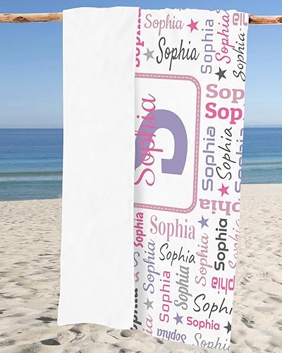 Miniatura 5 de Toalla de playa personalizada con nombres, toallas de playa personalizadas con nombre de monograma para niños, toalla de playa de microfibra