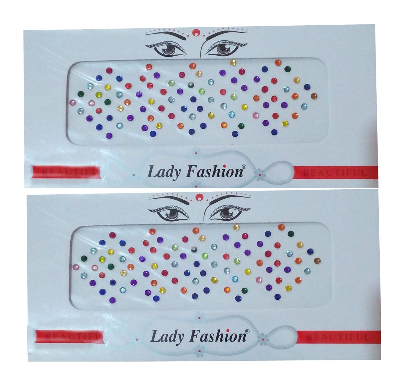 Lady Fashion Small Size Multicolour Stone Bindi Set Of 2