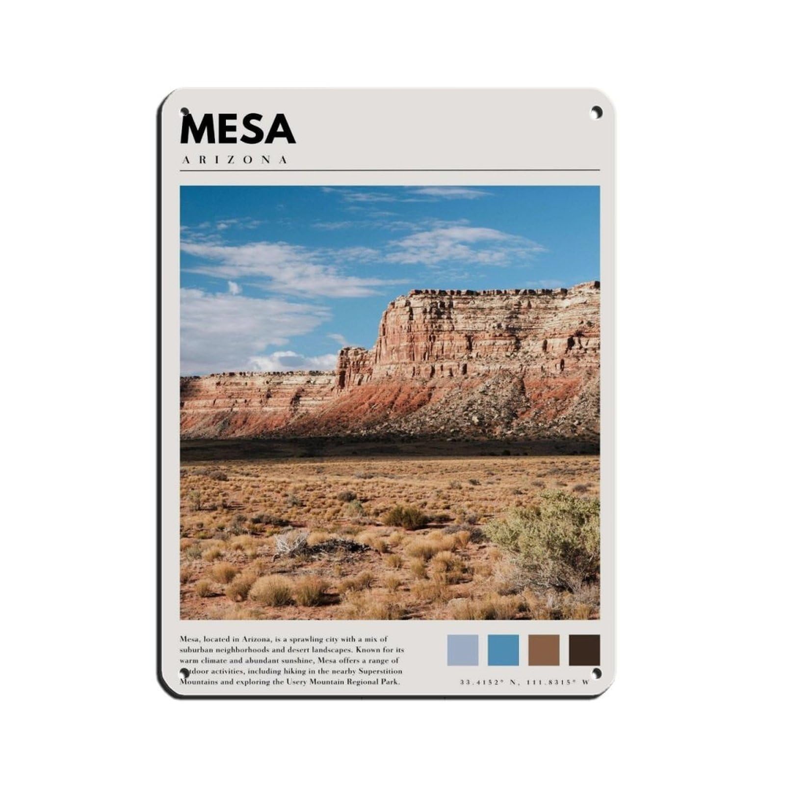 Mesa Poster Mesa Desert Art Tin Sign Vintage Metal Pub Club Cafe Bar Home Wall Art Decoration Poster Retro 12x16inch(30x40cm)