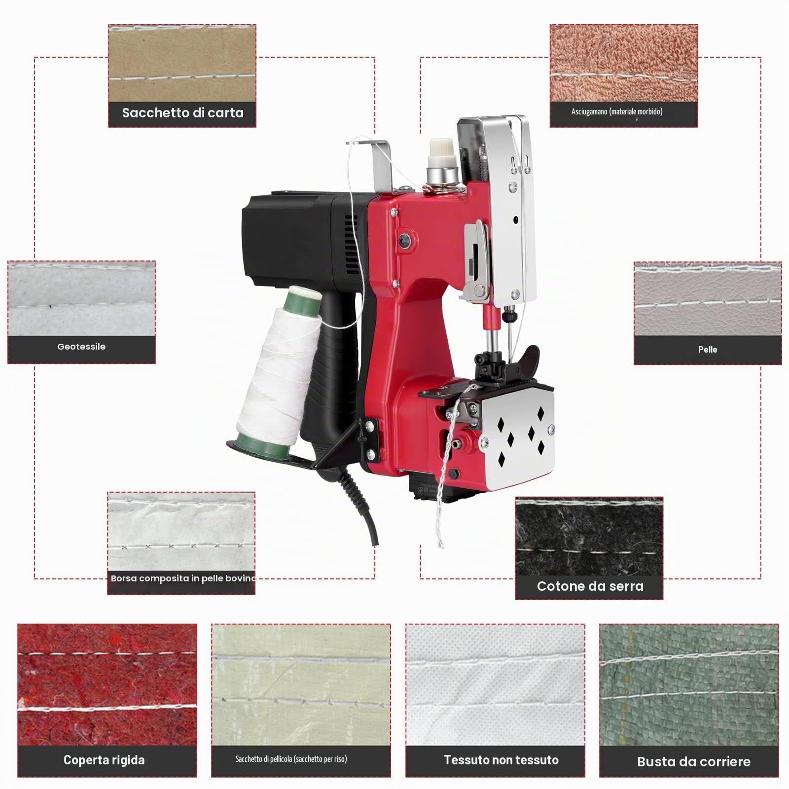 220V Macchina da Cucire per Sacchi 2 Secondi/Borsa,Macchina per Cucire per Sacchetti di Sacco/Tessuto/Riso/Carta/Sacchetti di plastica macchina per cucire i sacchi