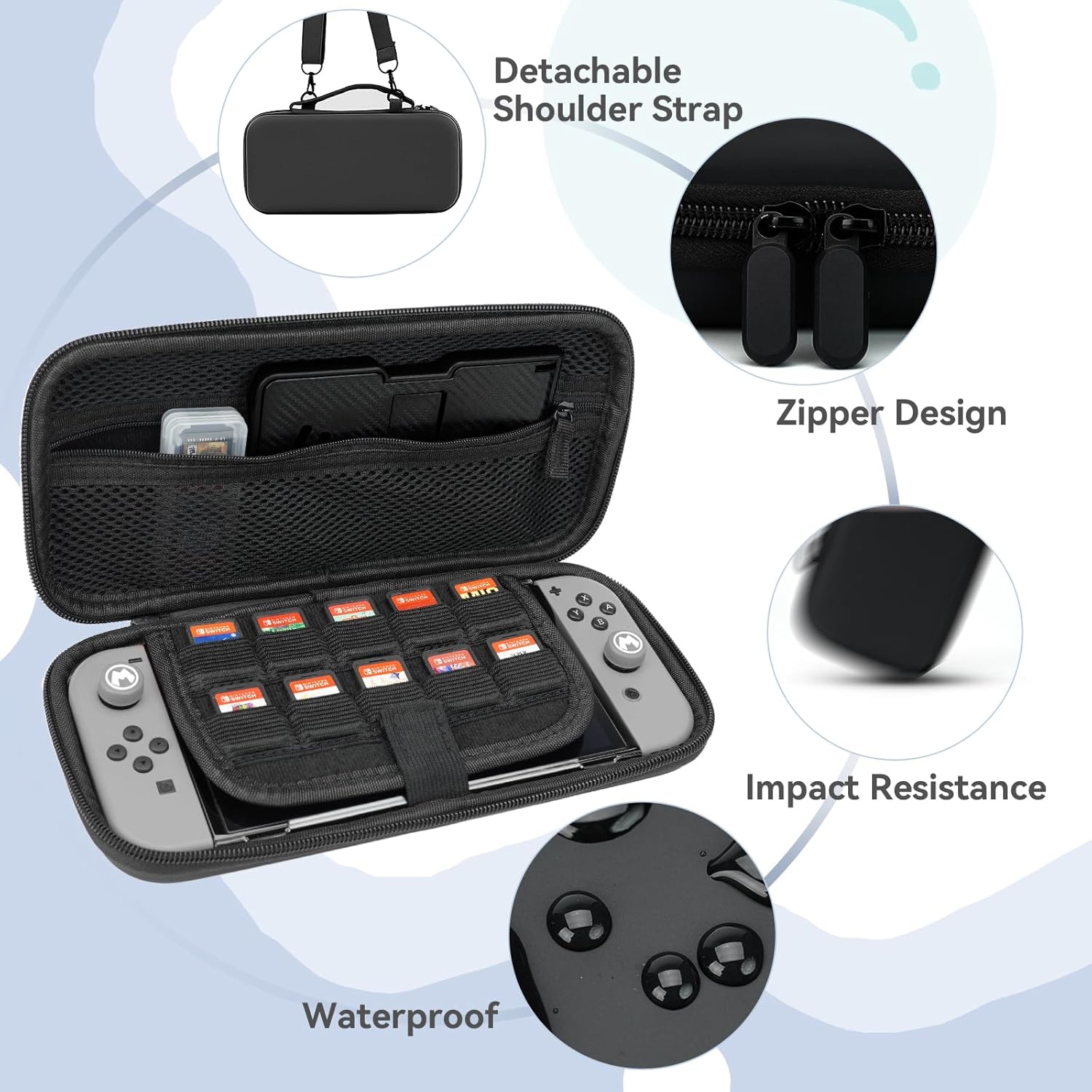 Switch Lite Case Carrying Case- 19 in 1 for Nintendo Switch Lite Accessories Bundle with Switch Thumb Grips,Clear Protective Cover,Screen Protector Cover,Cute Pendant,Stand,Stylus,for Boys, Black