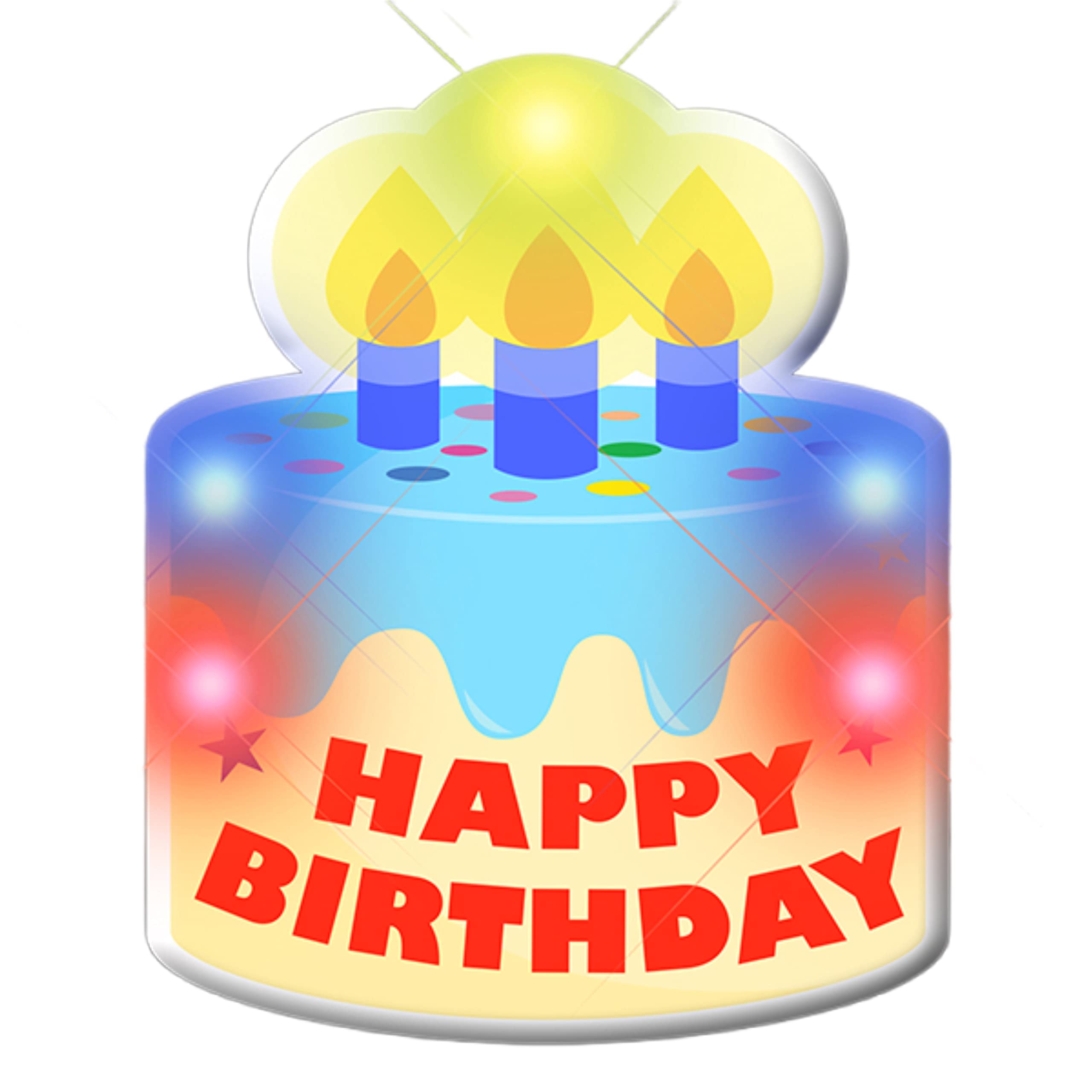 Light Up Happy Birthday Cake Lapel Pin | Blinking Body Light Safety Pin -2 Blue, 2 Red, 1 Yellow LEDs