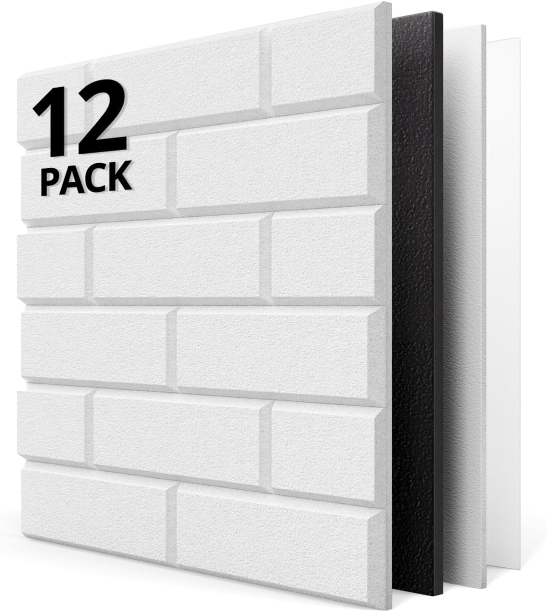 Kuchoow Acoustic Soundproof MLV Wall Panels - Noise Cancelling Blocker for Ceiling,12 Pack Self Adhesive Sound Absorbing and Proofing Dampening Tiles Decorative White Brick for Room, Bedroom, Door