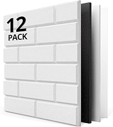 Kuchoow Sound Proofing Wall Panels Self Adhesive with MLV, 12 Pack Brick Acoustic Panel for Sound Absorbing, Noise Reduction & Soundproofing in Studio, Room, Office, 12" x 12" x 0.4", White