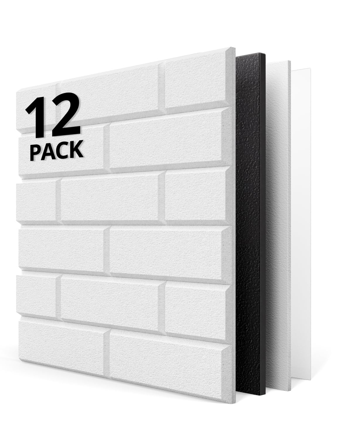 Kuchoow Sound Proofing Wall Panels Self Adhesive with MLV, 12 Pack Brick Acoustic Panel for Sound Absorbing, Noise Reduction & Soundproofing in Studio, Room, Office, 12" x 12" x 0.4", White - 1