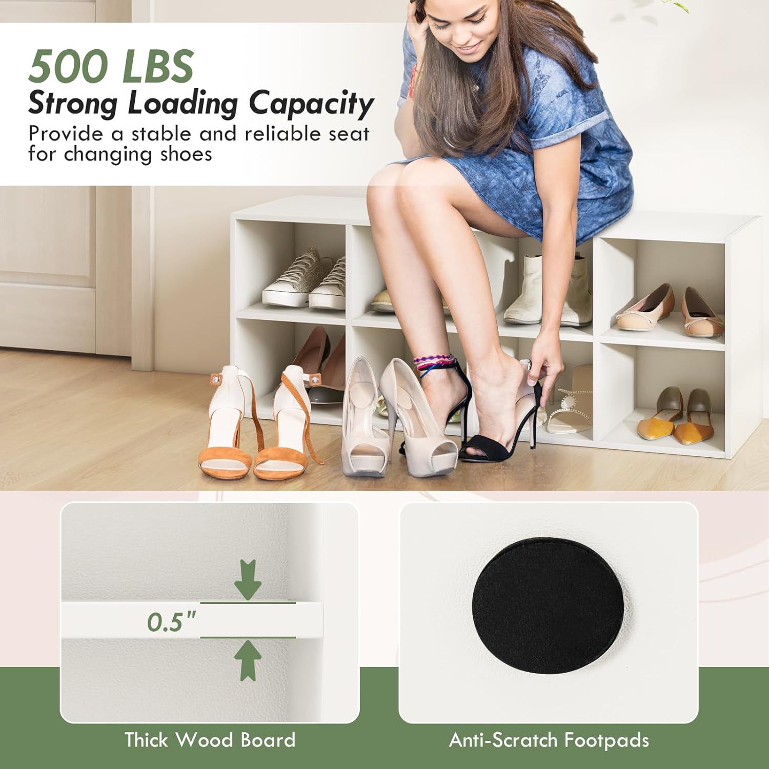 LOKO 8-Cubby Shoe Storage Bench, 40” Entryway Bench with Storage, 500 LBS Loading Capacity, Multifunctional Shoe Rack Organizer, Bed End Bench for Bedroom Living Room Hallway Mudroom (White)