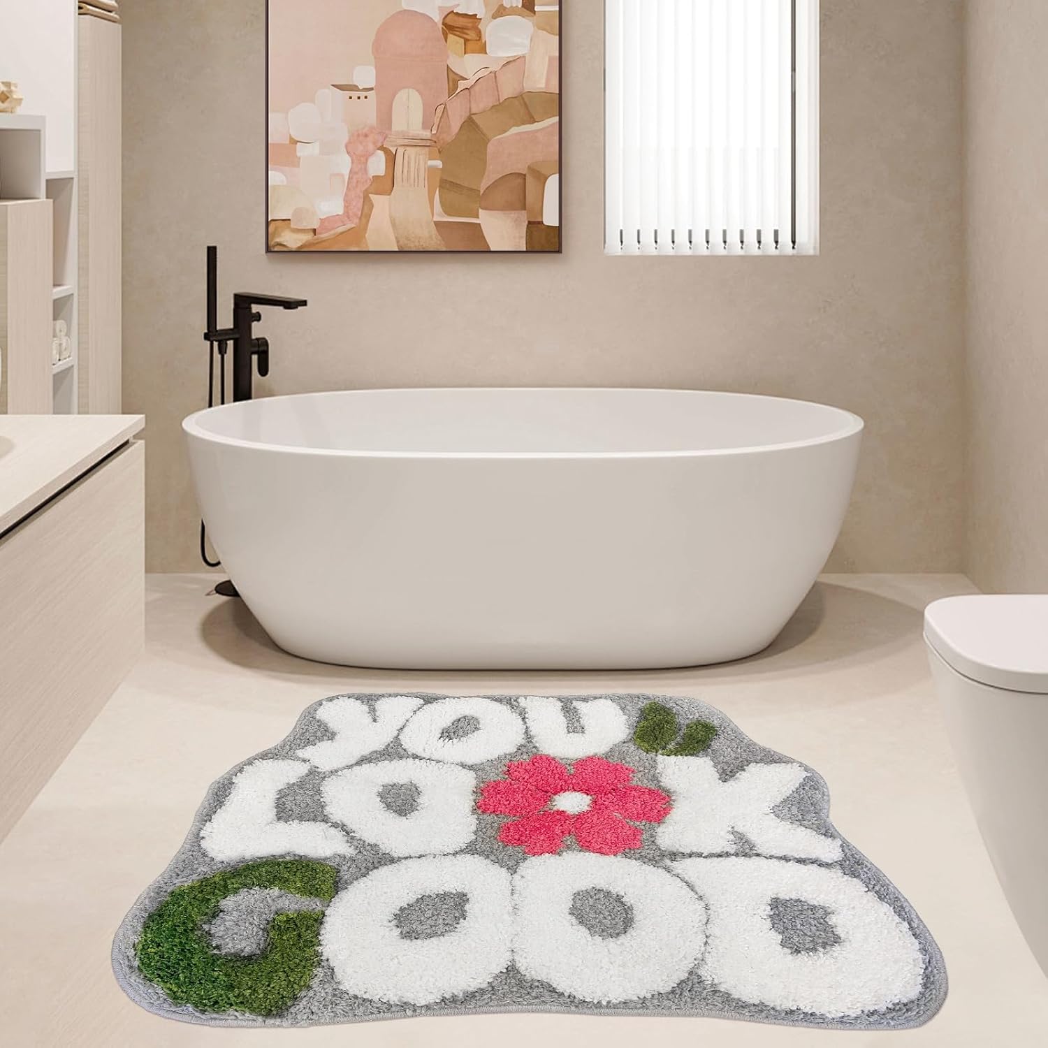 You Look Good Bath Rug, Fun Bathroom Rug,Grey Bathroom Mat Cool Rugs for Bedroom Non Slip Microfiber Plush Cool Rugs for Bedroom Washable Absorbent for Bathtub 21"x25"
