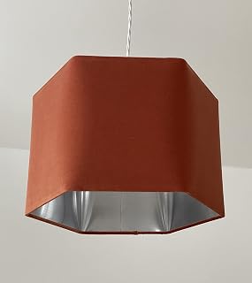 Burnt Orange Velvet Brushed Silver Hexagonal Lampshade