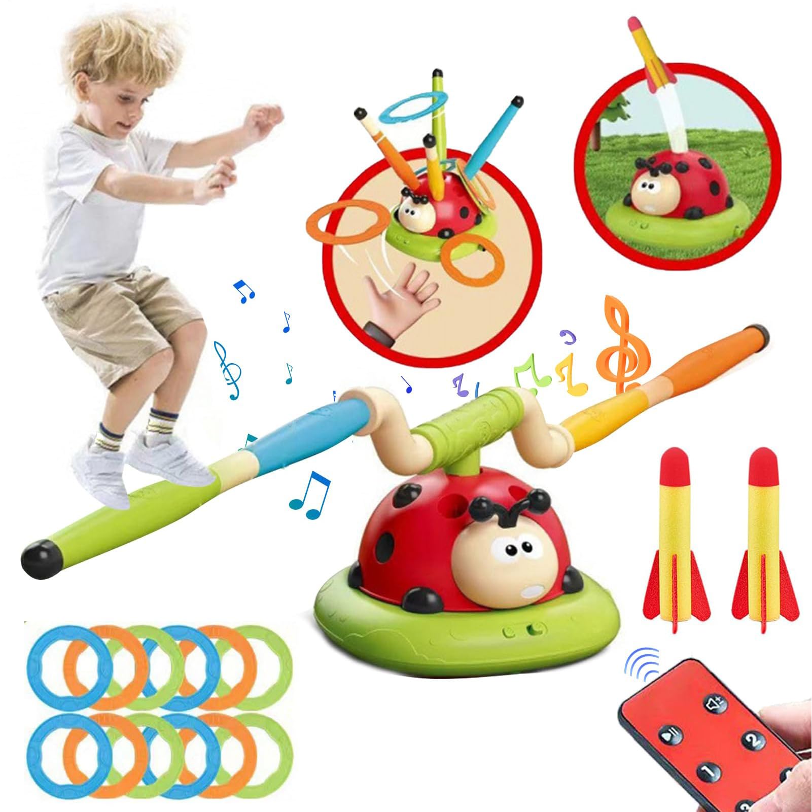 Toss Game Ring Game Biedronka Zabawki, Jump Toss Ring Toy - Wyrzutnia rakiet dla dzieci - zabawki ogrodowe dla dzieci z pilotem do domu, na zewnątrz, podwórka, patio