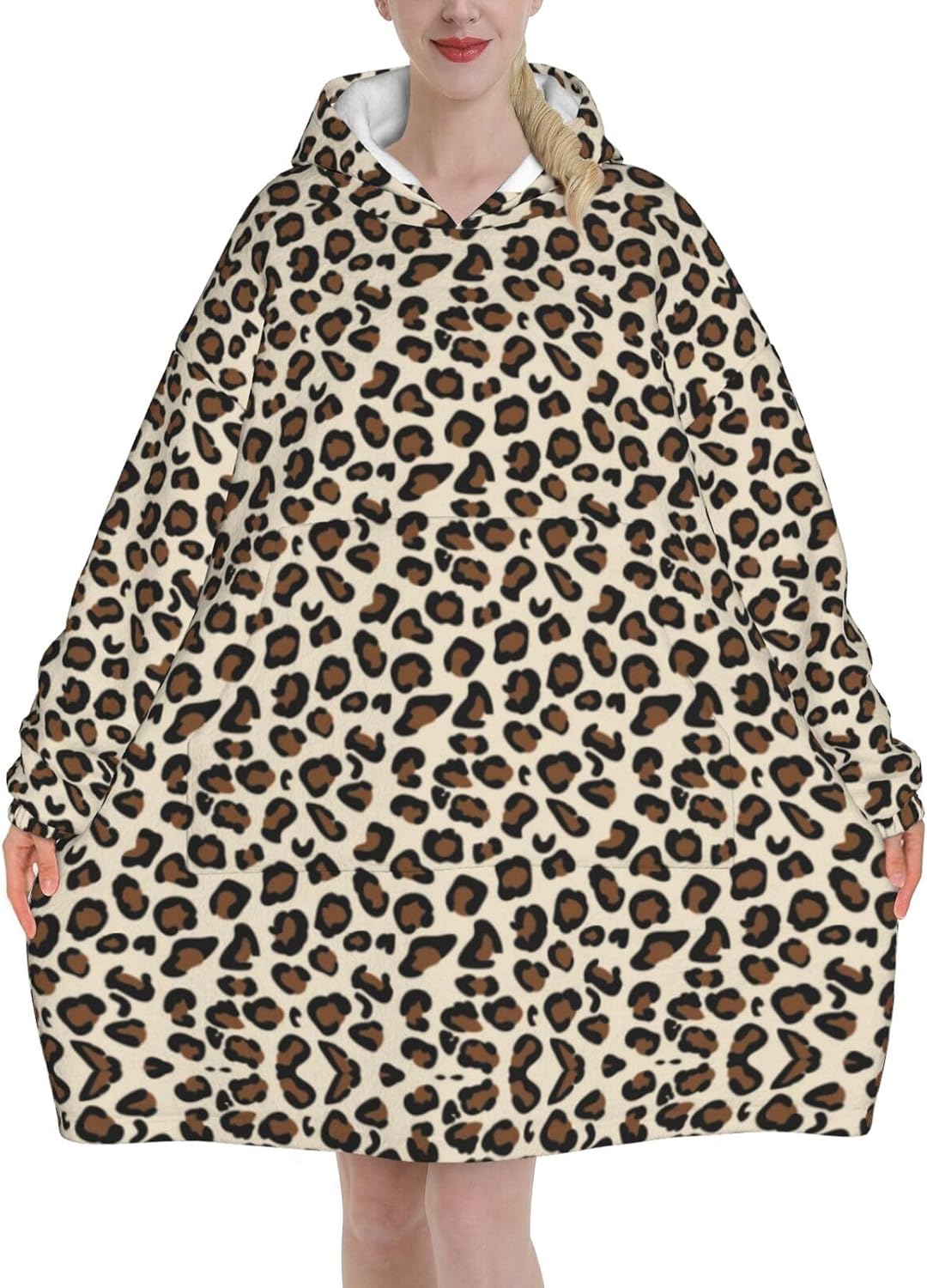 MUSM Leopard Print Print Blanket Hoodie Fleece Sweatshirt Blanket With Sleeves And Pockets