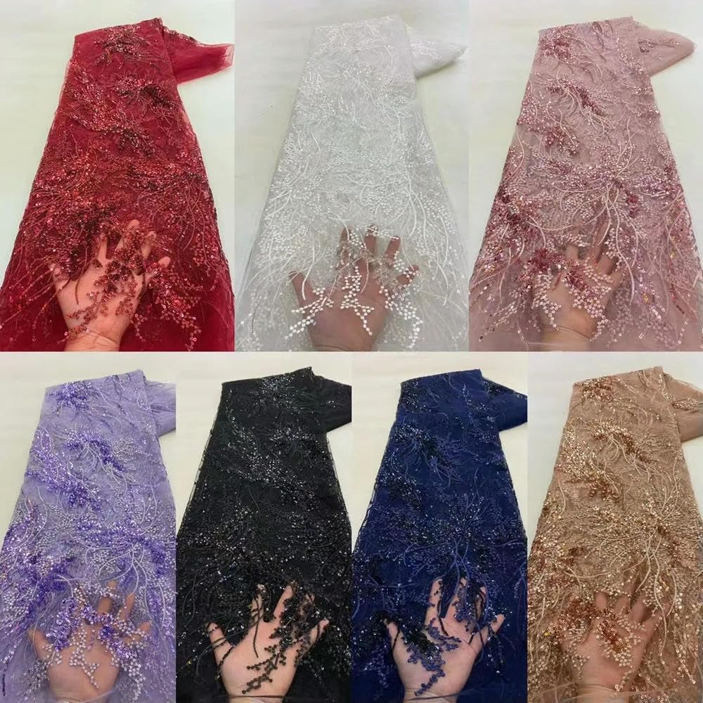 Luxus Rosa Französisch Tüll Net Pailletten Spitze Stoff Afrikanische Spitze Stoff 5 Yards Für Nigeria Hochzeit Party Kleid