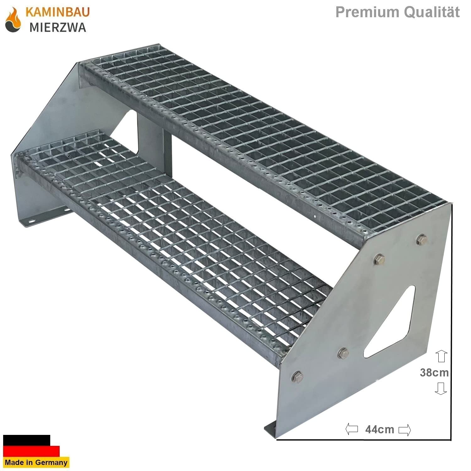 Scale con griglia in acciaio Premium 2 Gradini Scala autoportante Completamente zincata - Dimensioni (L x L x H) 44cm x 60cm x 38cm Resistente alle intemperie e alla corrosione