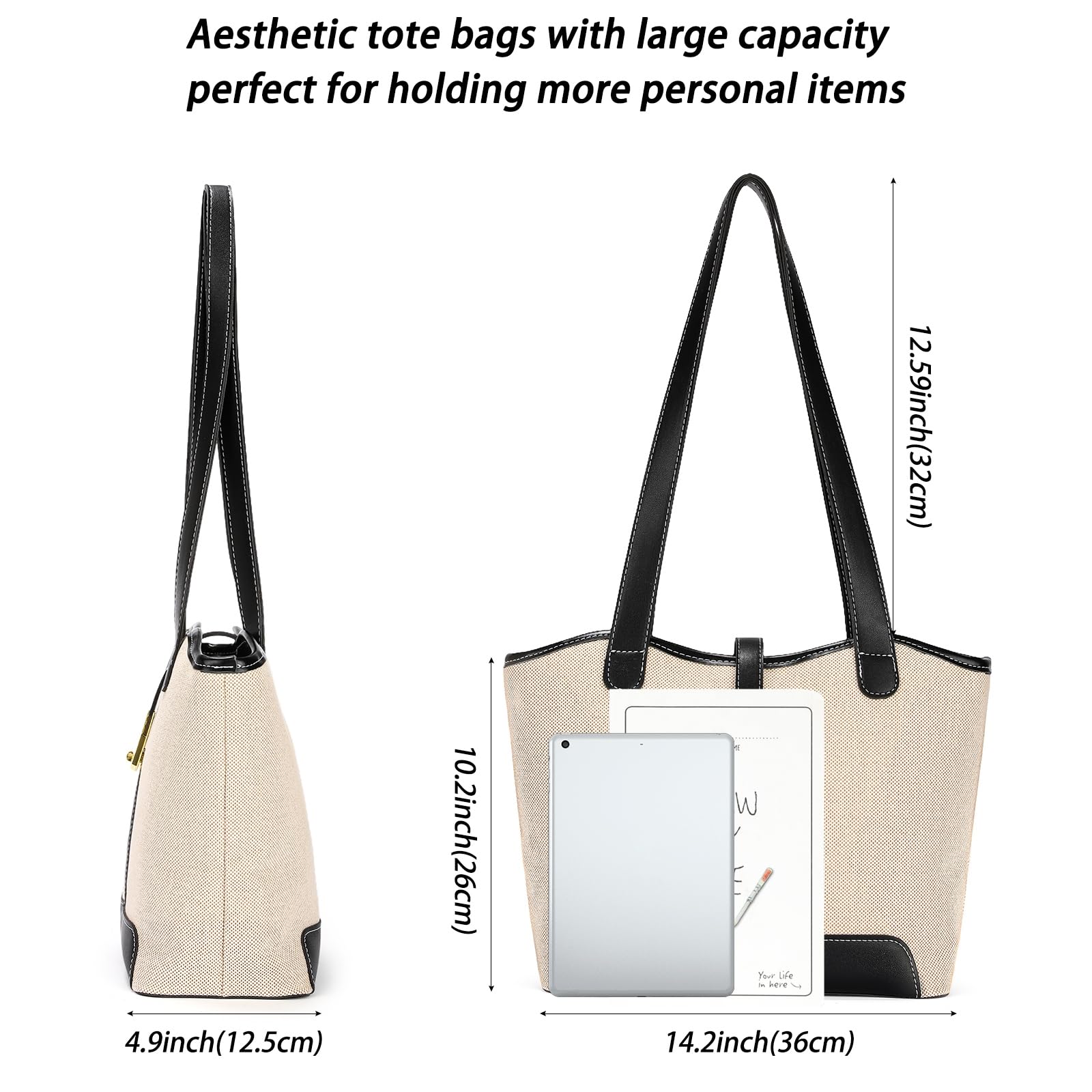 SENDEFN Sac Cabas Femme Sacs a Main Simple Grande Capacité, Sac Ordinateur Femme Portable avec Fermeture éclair et Poche Intérieure pour le Travail, l'école, le Shopping