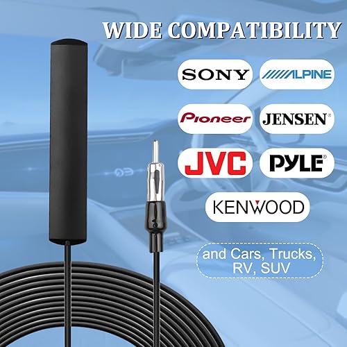 Miniatura 4 de Antena de radio universal para automóvil, AM FM, antena de parche de montaje adhesivo para parabrisas oculto con cable y conector de enchufe DIN