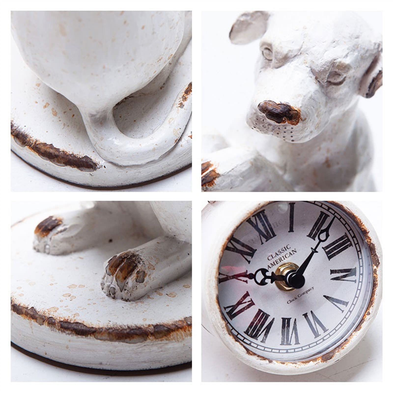Décorative Horloge de Bureau créative Chevet Ornements Antiques Belle Chien Sculpture Horloge à Quartz Style campagnard pour Bureau Chambre Table