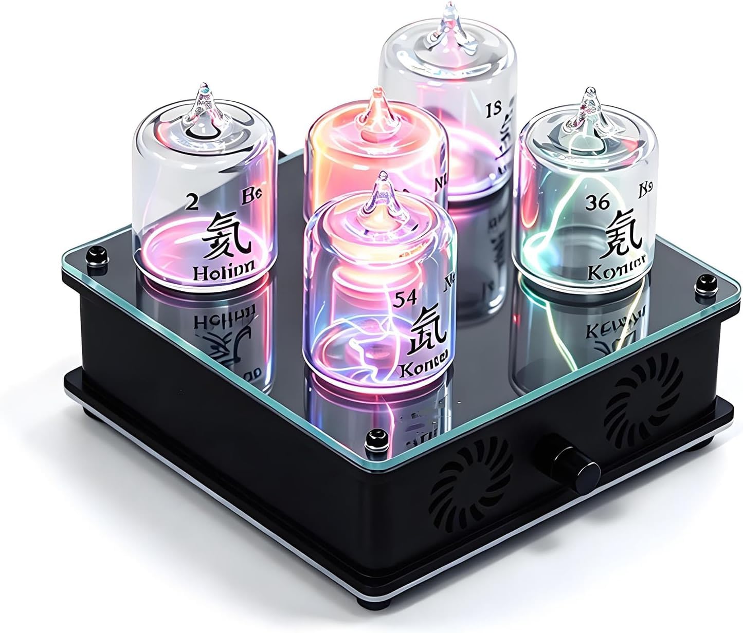 Edelgas-Display-Set Mit Beleuchtetem Sockel, 5-teiliges Element-Set Mit Helium, Neon, Argon, Krypton Und Xenon, Lehrreiches Chemie-Display Für Klassenzimmer Und Regale