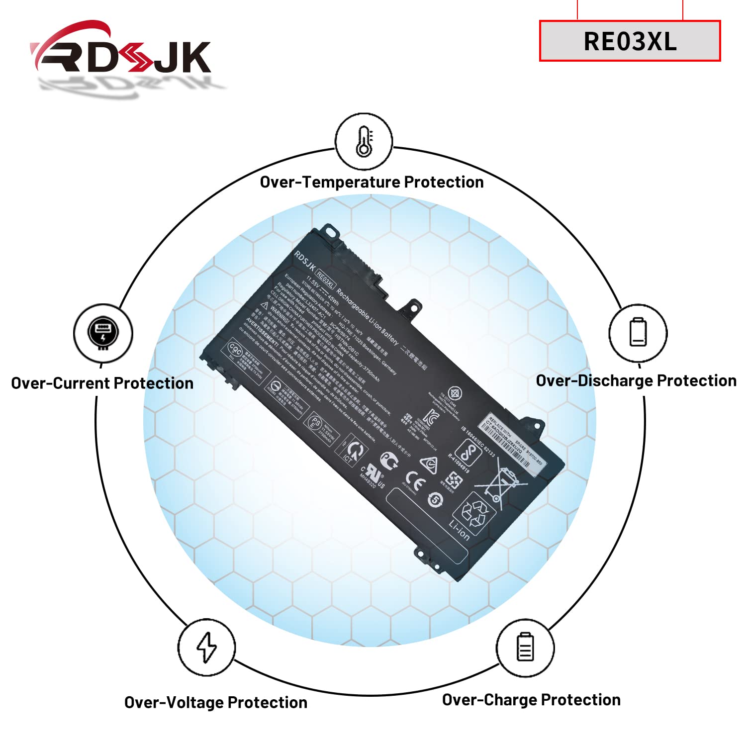 RE03XL RF03XL Akku für HP ProBook 430 440 450 445 455 445R 455R G6, ProBook 430 440 445 450 455 G7 REO3XL RE03045XL-PL L32656-005 L32407-AC1 L32407-2B1 L32407-2C1 HSTNN-OB1C HSTNN-0B1C HSTNN-DB9A