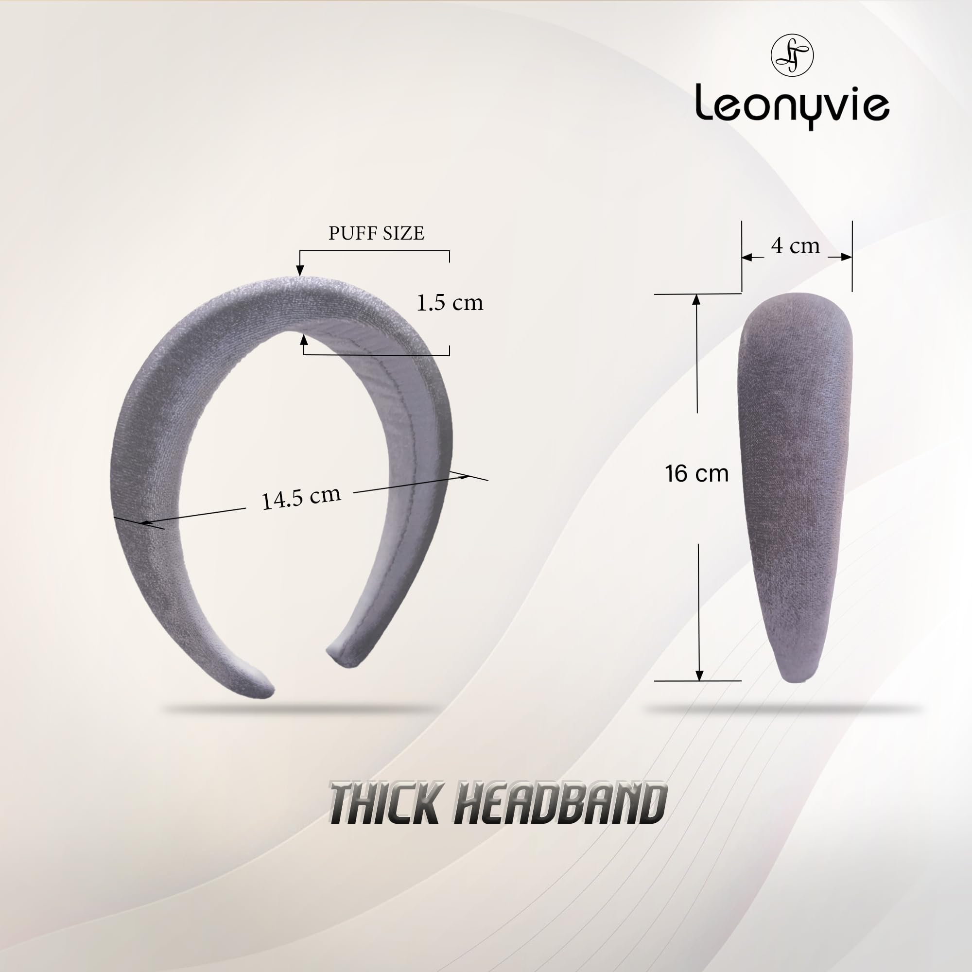 Leonyvie Velvet Padded Puffy Soft Headband, Black Thick Headband (4 CM Wide) - Image 5 thumbnail