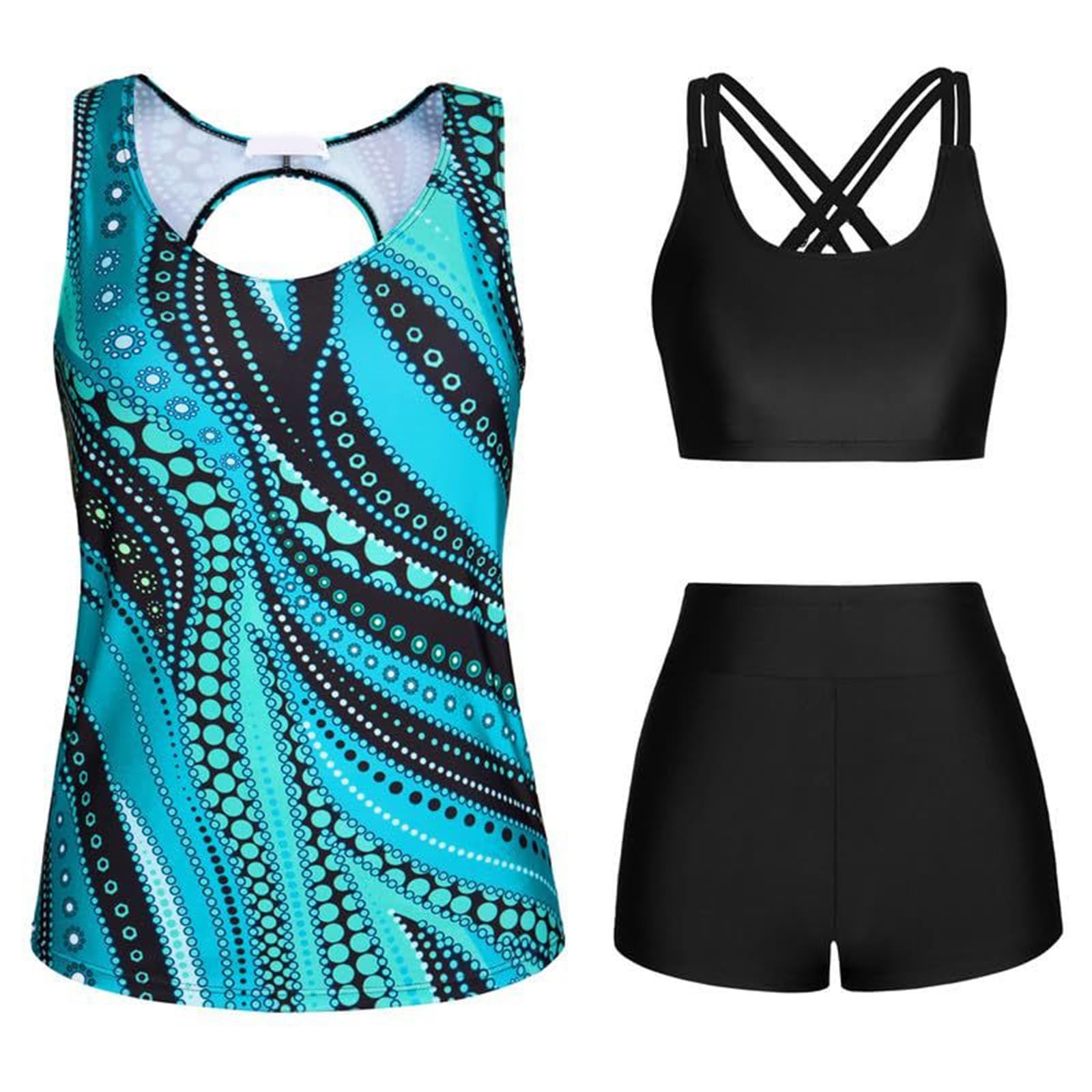 CAZSTYK Push Up Swimsuits 3 Pcs Split Bathing Suit Flowers Print Swimwear Female Tankini Swimsuit for Beachwear Women Tankini Swimsuit