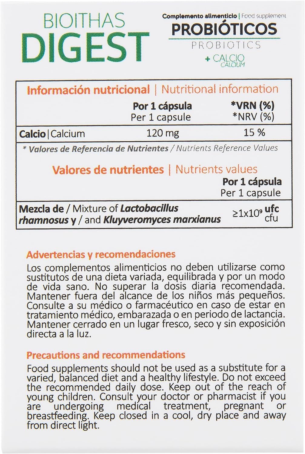 DIGEST - Probióticos Intestinales y Calcio [Cepas seleccionadas mediante Estudios Clínicos] Salud Digestiva,Diarrea,Colón Irritable,Hinchazon Abdominal. 90 Cápsulas