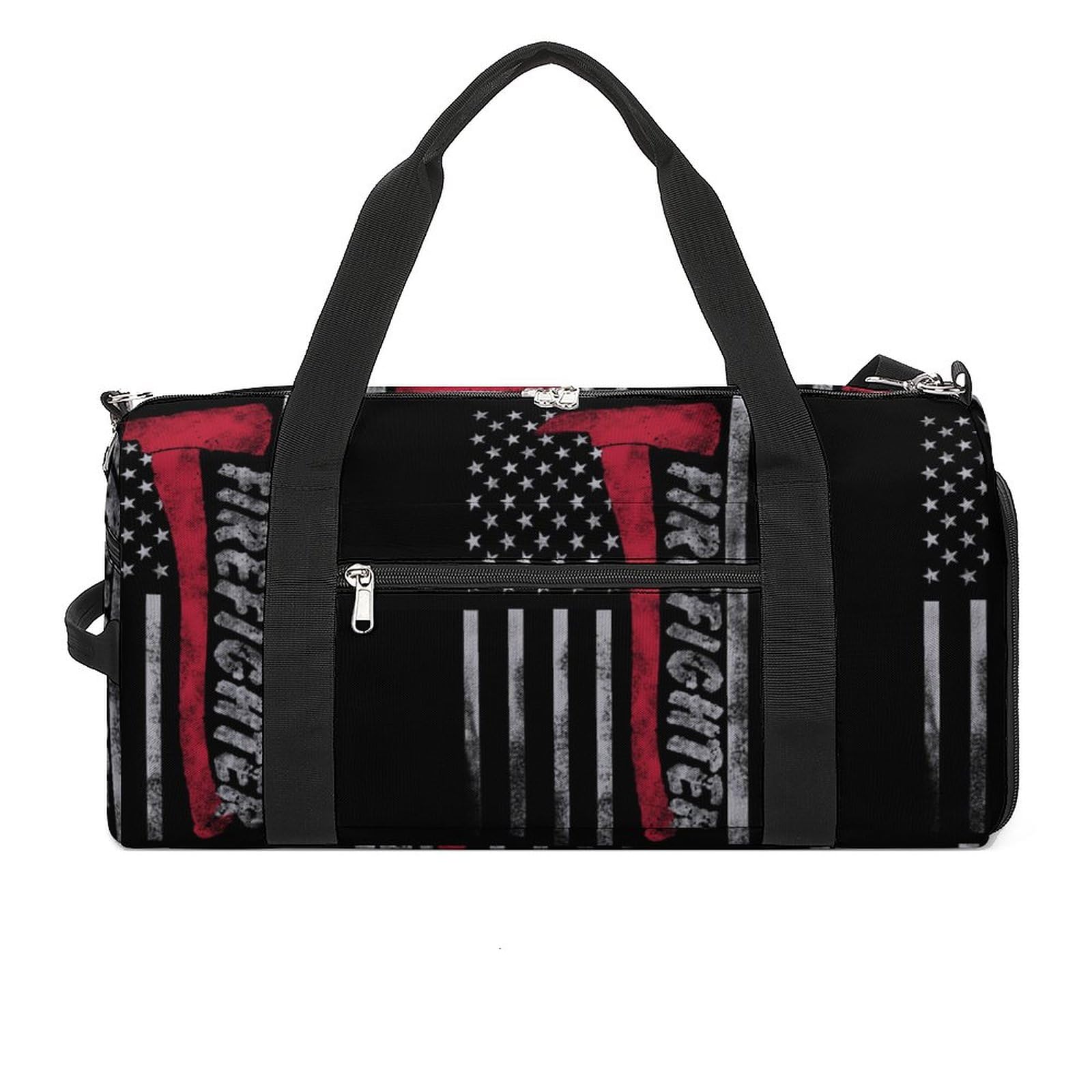 NELife America Flag Firefighter Sport Gym Duffle Travel Bag with Shoe Compartment,Wet Pocket for Men and Women