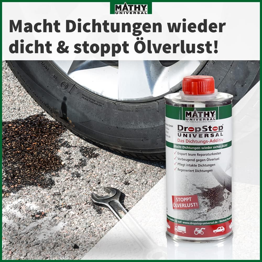 MATHY-DropStop Dichtungs-Additiv (250 ml) - Öl-Additiv stoppt Ölverlust im Motor, Getriebe, Hinterachsen & Servolenkungen - regeneriert Dichtungen