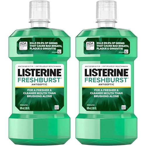 Freshburst Antiseptic Mouthwash for Bad Breath, Kills 99.9% of Bad Breath Germs & Fights Plaque & Gingivitis, ADA Accepted Mouthwash, Spearmint, Convenience Pack, 2 x 500 mL