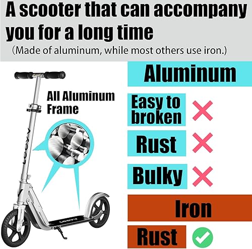 Miniatura 2 de Scooter para niños de 6 a 12 años y adultos Altura ajustable, plegable, marco de aluminio ligero Soporta hasta 220 libras Paseo suave en