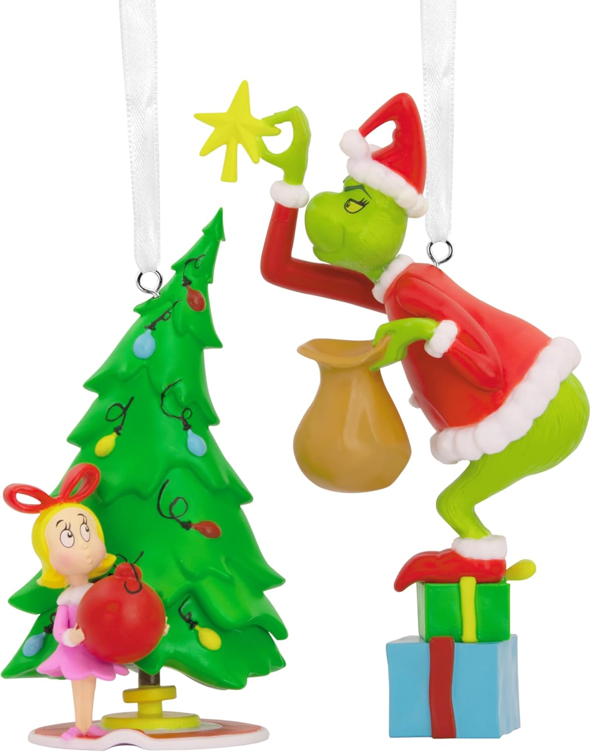 Hallmark Storied Moments, The Grinch & Cindy Lou Ornament, Dr Seuss Tree Decoration, Resin Hanging Ornament, Hanging Ornament, Gifts for Christmas