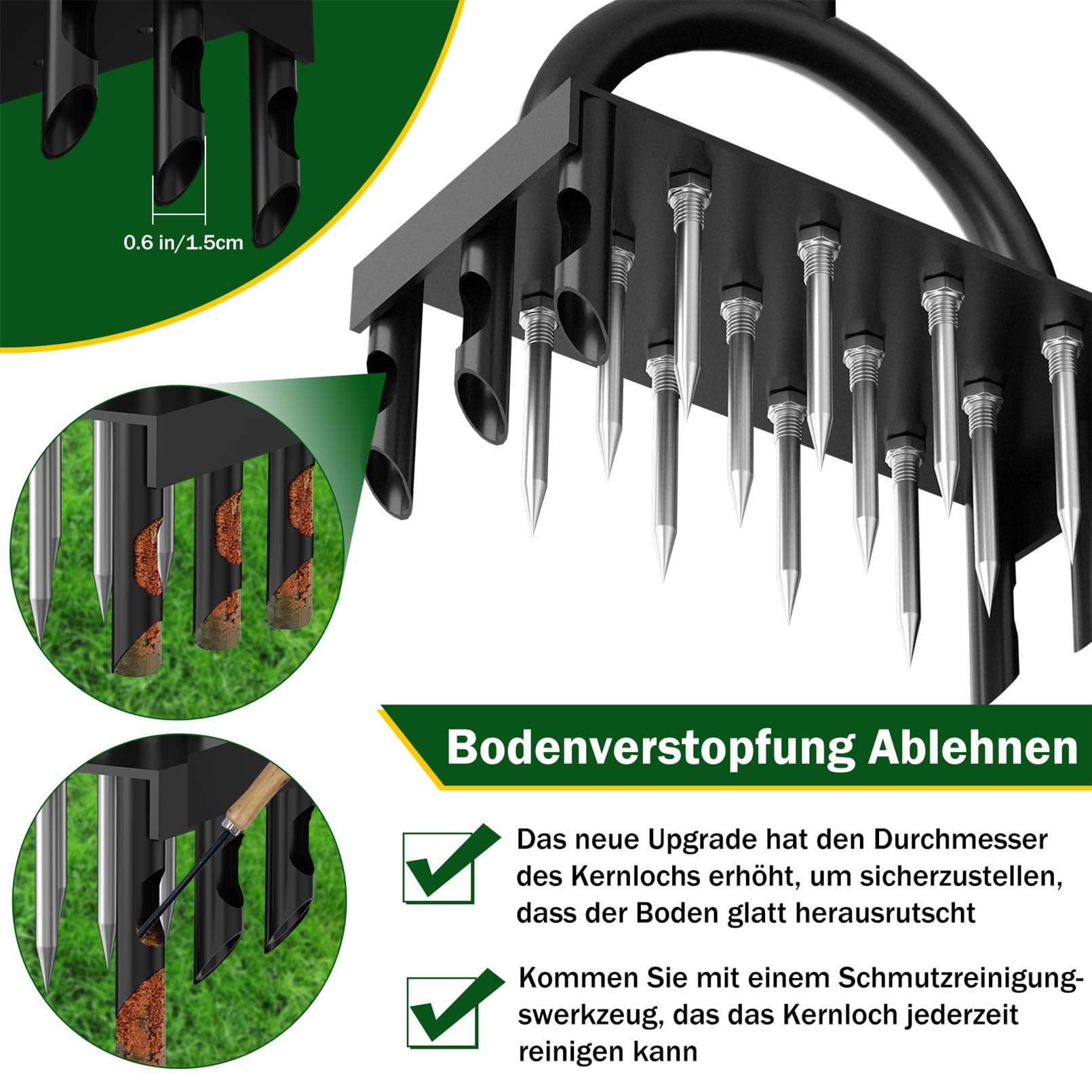 2-in-1 Rasenlüfter,Aerifizierer für Rasen Hohlspoon mit 18 Spikes