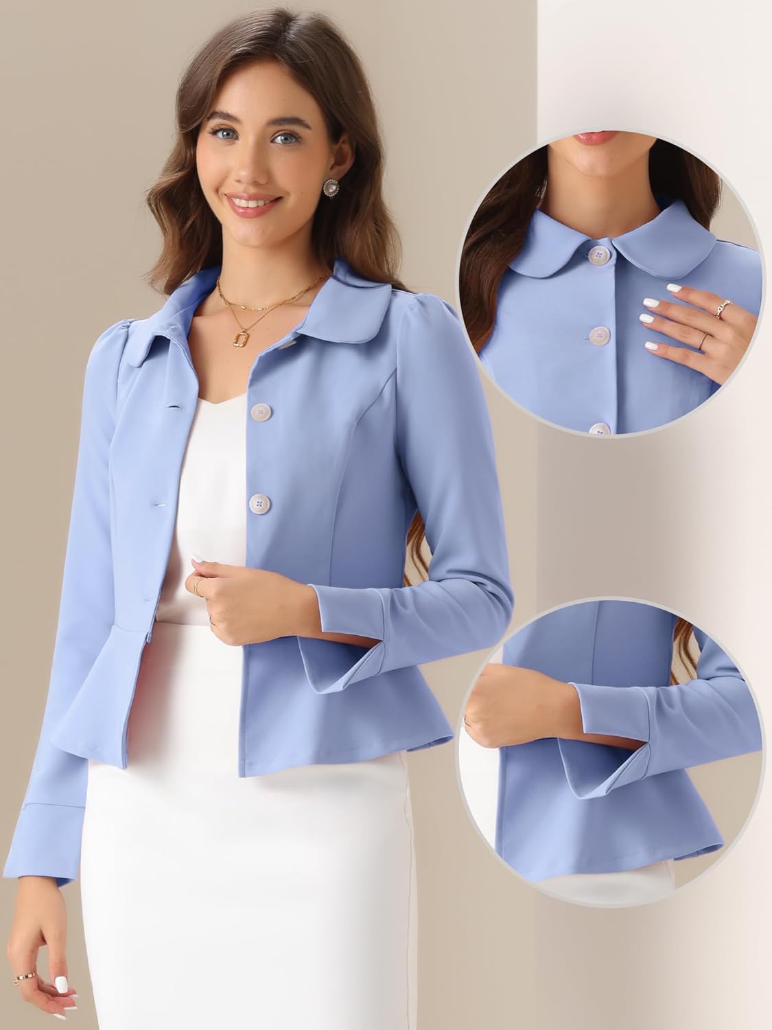 Allegra K Peplum Blazer for Women's Peter Pan Collar Ruffle Hem Elegant Office Work Blazers - Image 2