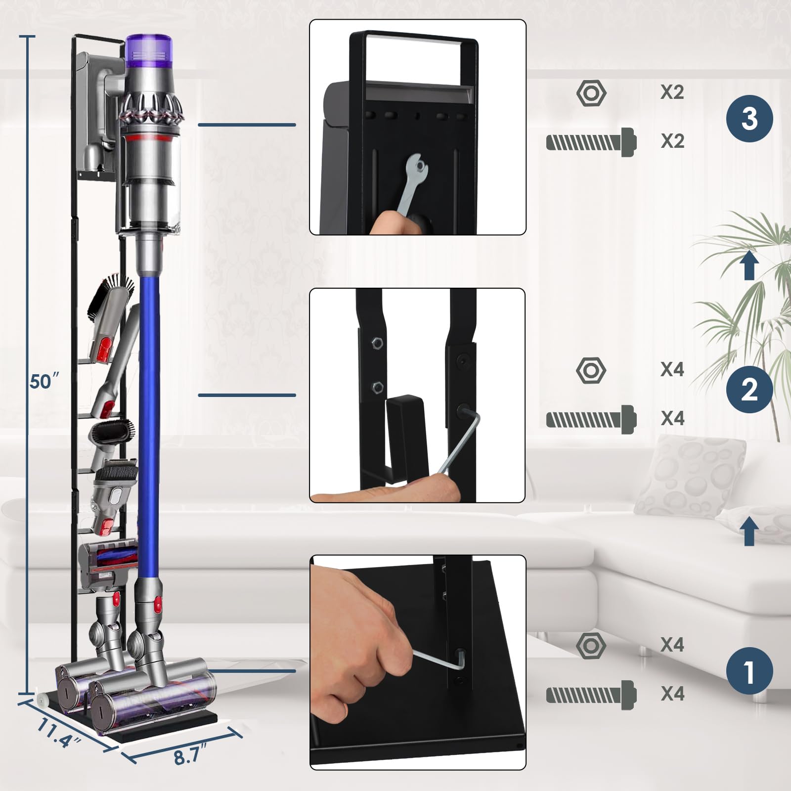 Vacuum Stand Compatible with Dyson V15 V11 V10 V9 V8 V7 V6 with Wheels,Heavy Base Metal Bracket Holder, Storage Bracket Stand for Dyson Cordless Vacuum Cleaners & Accessories & Attachments thumbnail 8