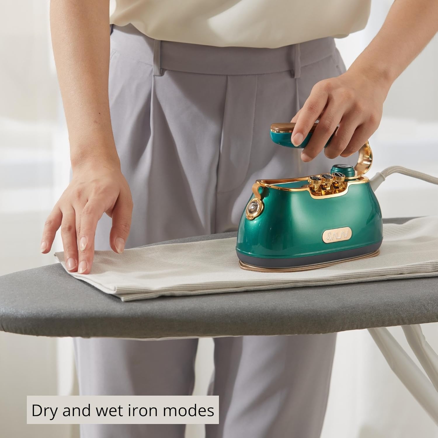 SALAV Retro Edition Duopress Steamer and Iron with Fabric Shaver and Lint Roller Bundle, Emerald