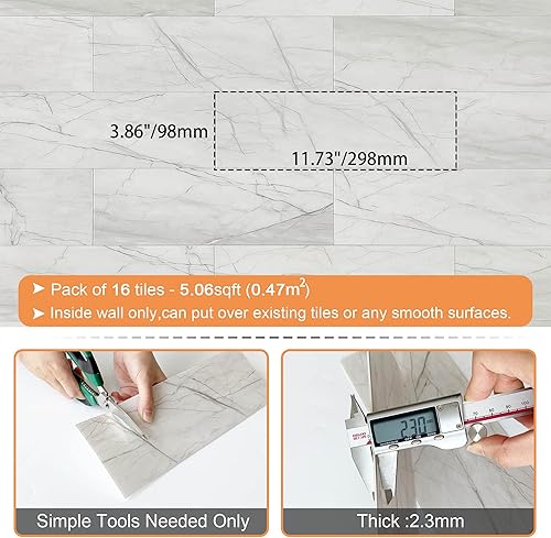 Miniatura 6 de VAOVI Azulejos de cocina para salpicaduras de despegar y pegar, calcomanías de pared de baño, azulejos de mármol para salpicaduras individuales,