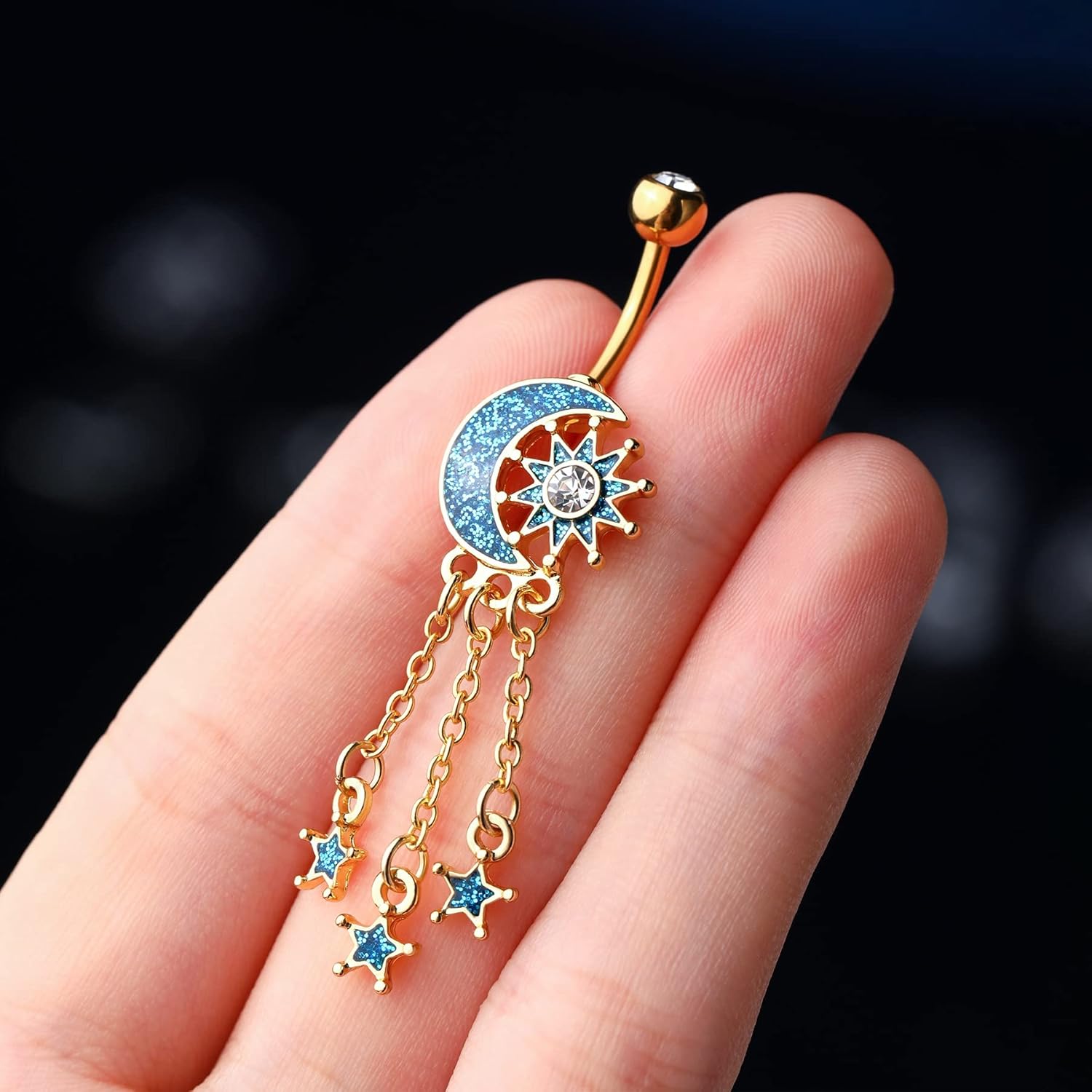 COCHARM Moon Dangle Belly Button Rings Gold 14g Star Belly Rings for Women Dangling Cute Nave Rings Boho Sun Belly Piercing Jewelry - Image 4