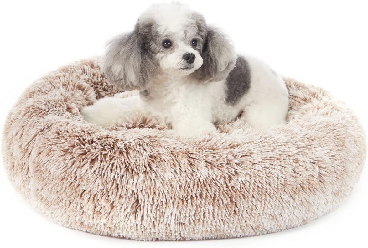 Bedfolks Calming Donut Dog Bed, 23 Inches Round Fluffy Dog