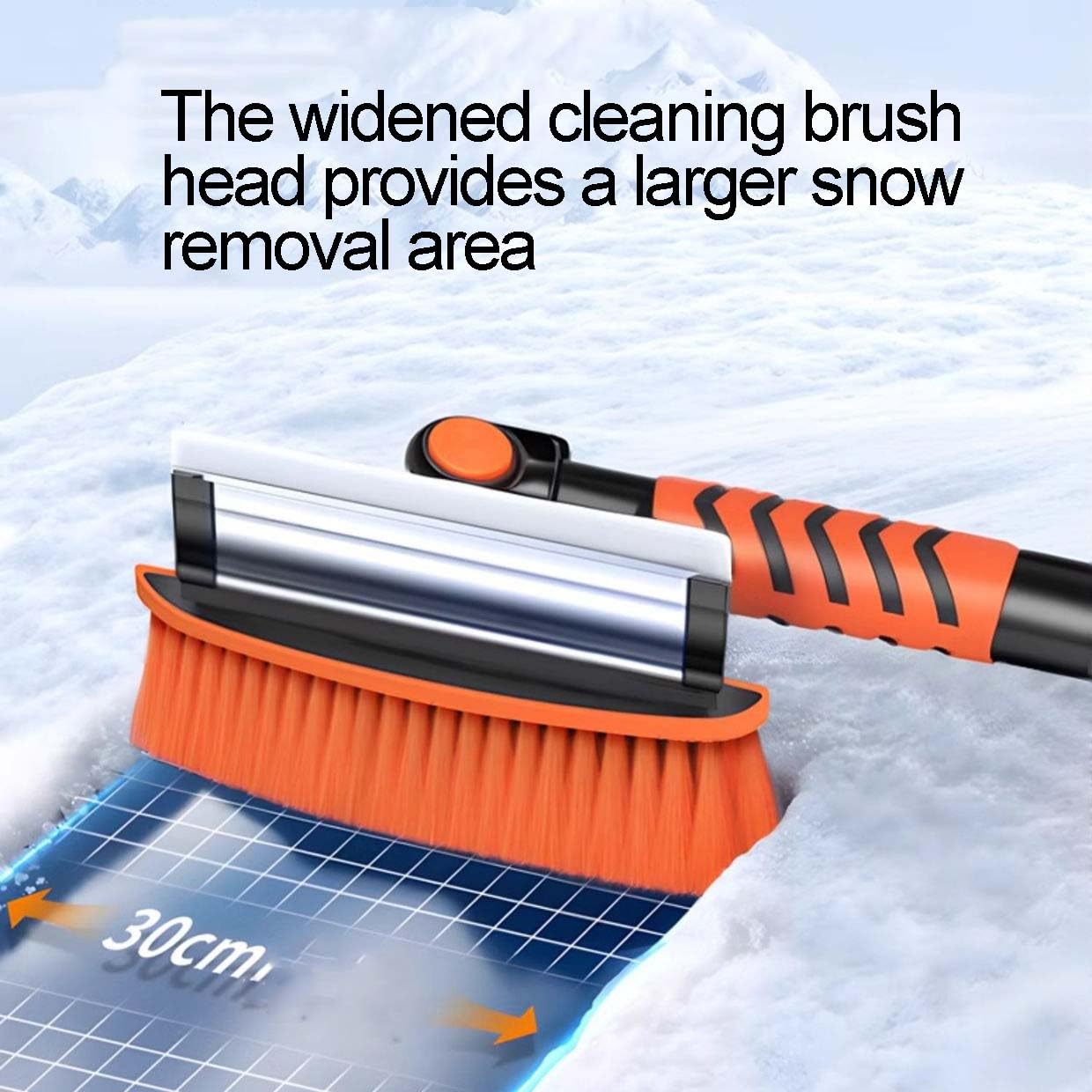 Spazzola da neve estensibile 4 in 1 con raschietto per ghiaccio, asta telescopica da 87-107 cm, testa girevole a 360° e spazzola in silicone morbido per la rimozione della neve invernale e la pulizia