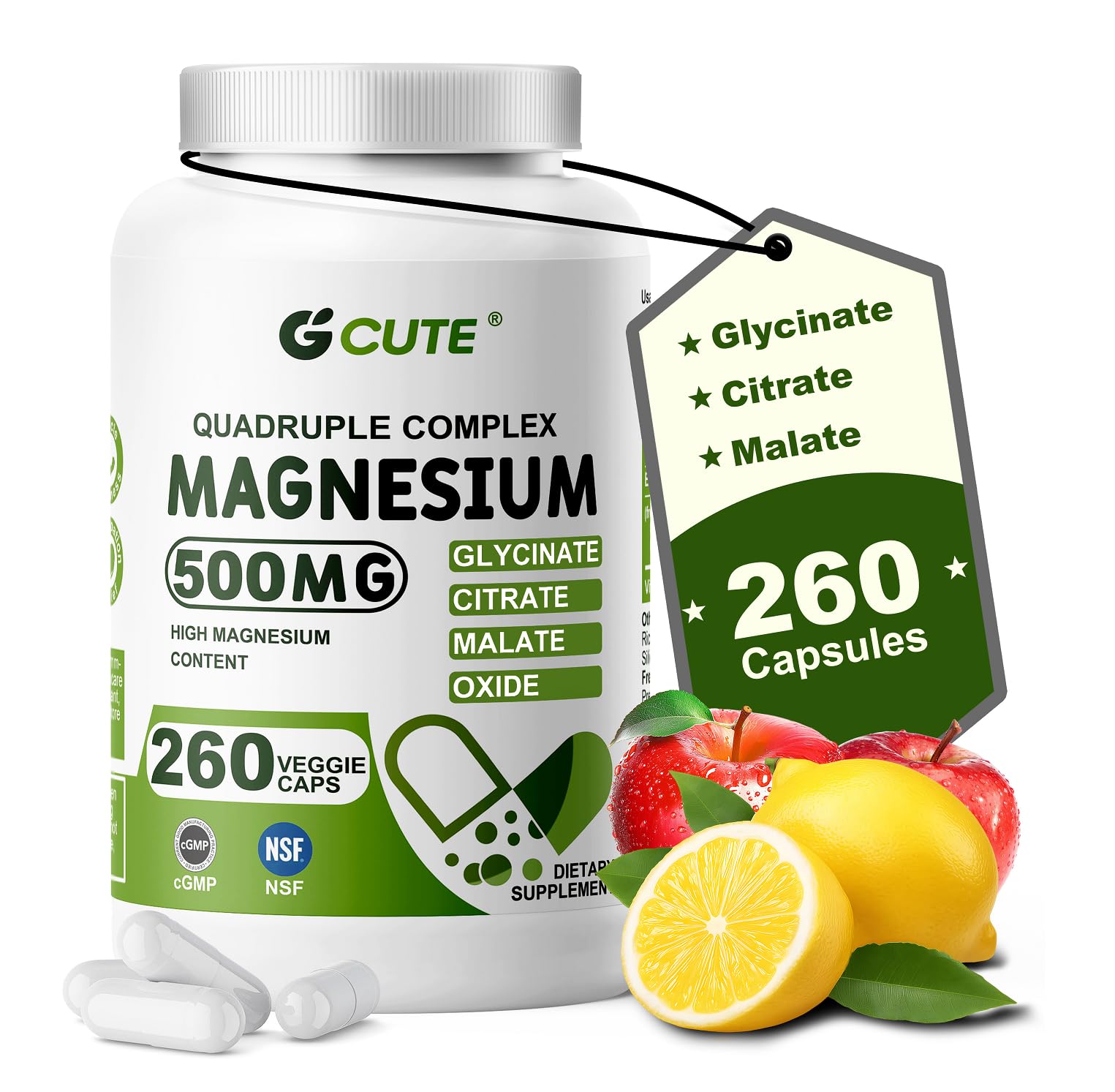 Magnesium Glycinate Complex Supplements, 260 Capsules (130 Servings) | 500mg Magnesium Glycinate, Citrate, Malate & Oxide | High Absorption, Vegan, Gluten Free, Easy to Swallow 260 Count (Pack of 1)