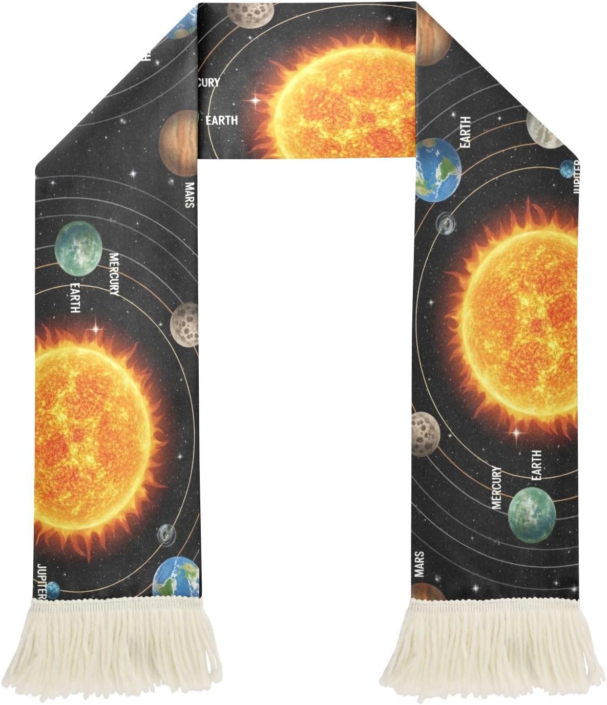 CHIFIGNO Planets Black Space Sports Fan Scarf Towel, 100% Polyester Quick Dry Cheering Scarf for Soccer Games, Soft Fringe Ends Rally Towel