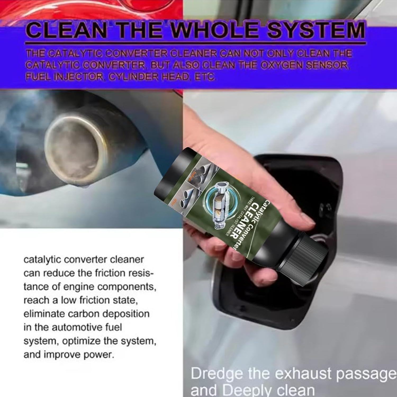 Deep Deposit Dissolver, Catalytic Converter Cleaner Liquid, 6.5x2.5x2.5 Inches Solvent with Pour Spout, Engine Carbon Restorer, Exhaust Bottle with Thick Build, Parts Care for Vehicle