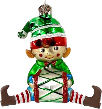 Elf Ornament - Blown Glass Holiday Christmas Tree Decoration