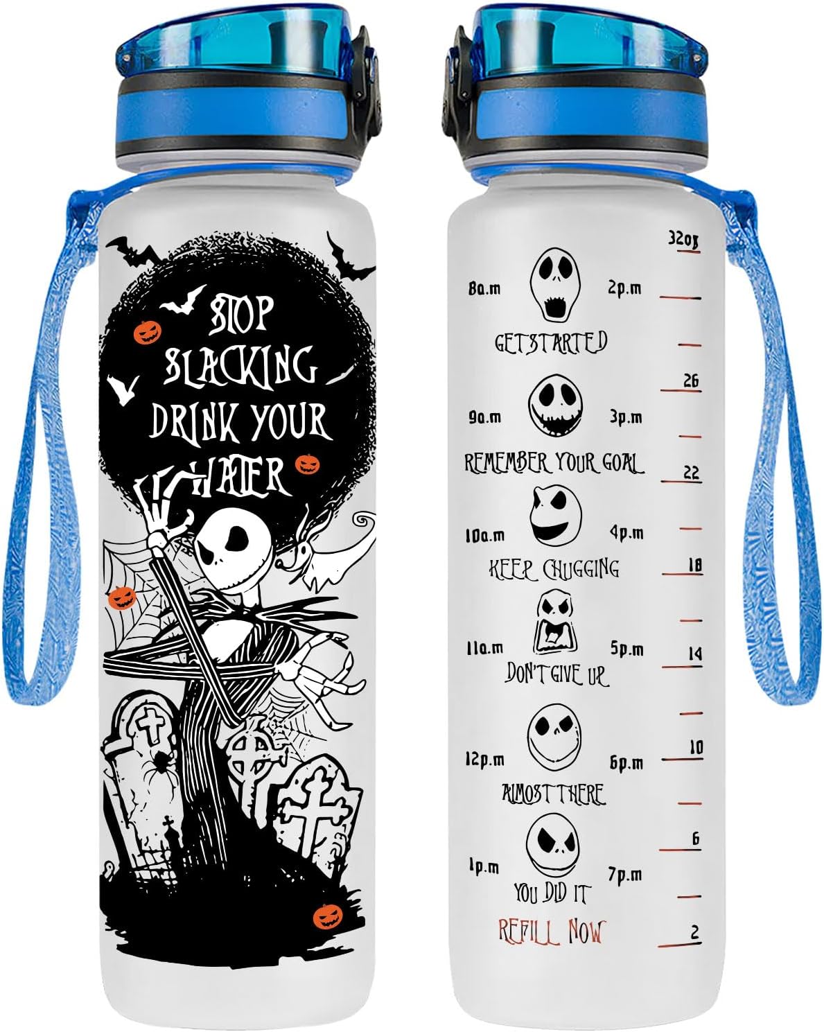 Stop Slacking Drink Your Water 32 Oz Water Track Bottle, Jack Water Bottle With Time Marker, Movie Water Bottles, Motivational Insulated Water Bottle