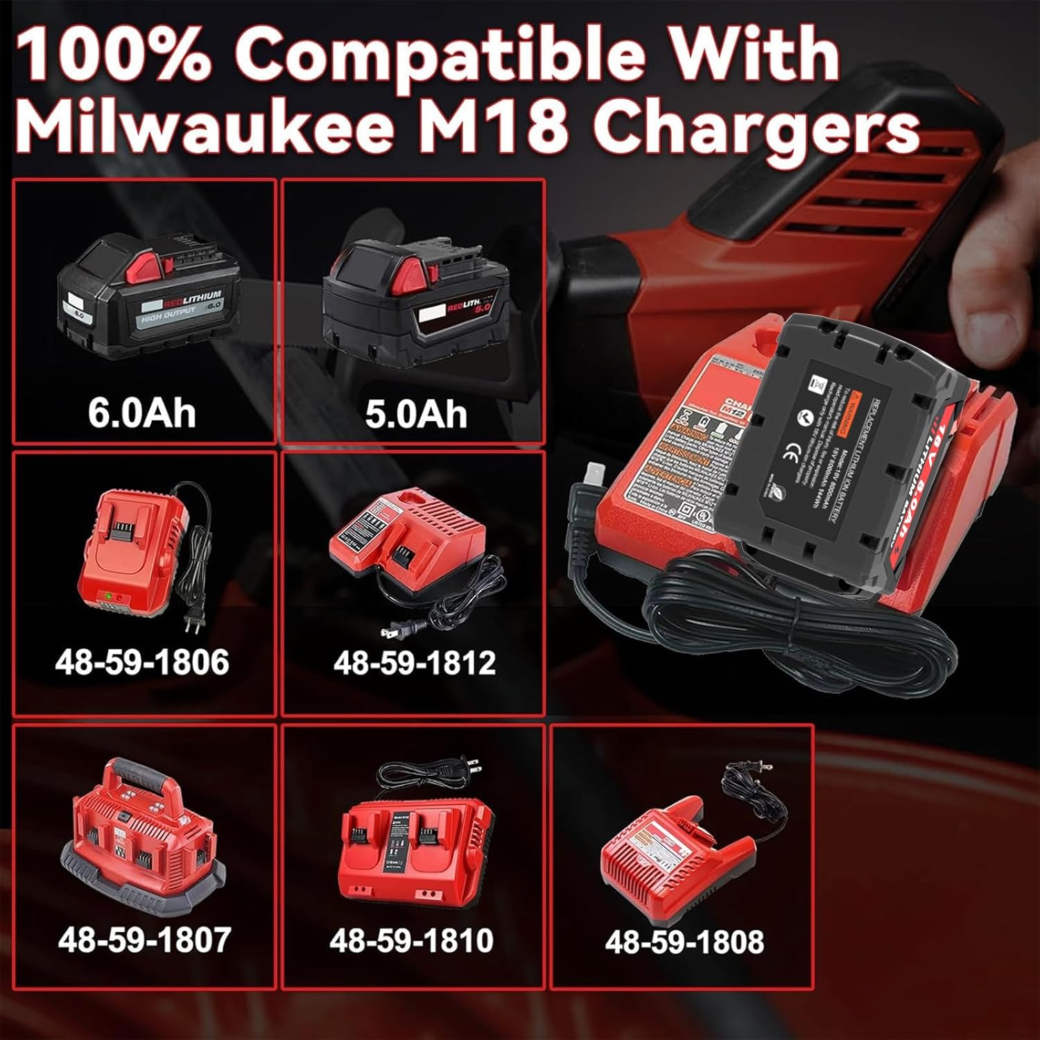 2 Pack 8.0Ah Replacement for Milwaukee M18 Battery 18 Volt Max Battery Lithium-Ion Battery